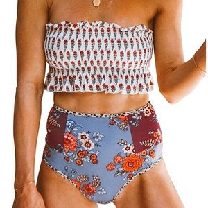 Floral Bandeau Top/ High Waist Bikini NWT